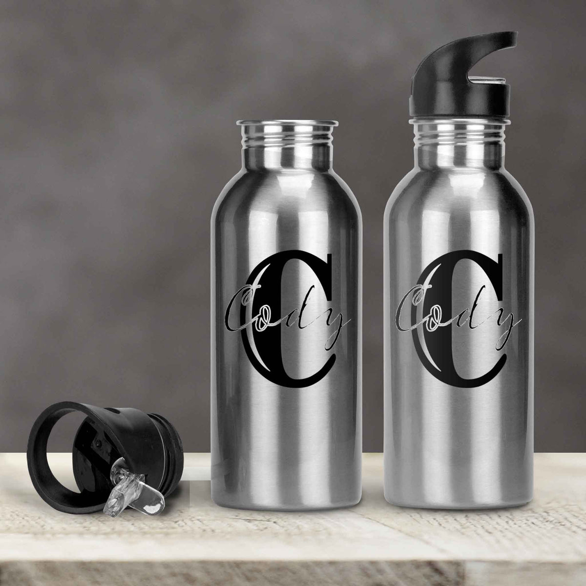 Personalized Water Bottles | Custom Stainless Steel Water Bottles | 30 oz | Rustic Monogram
