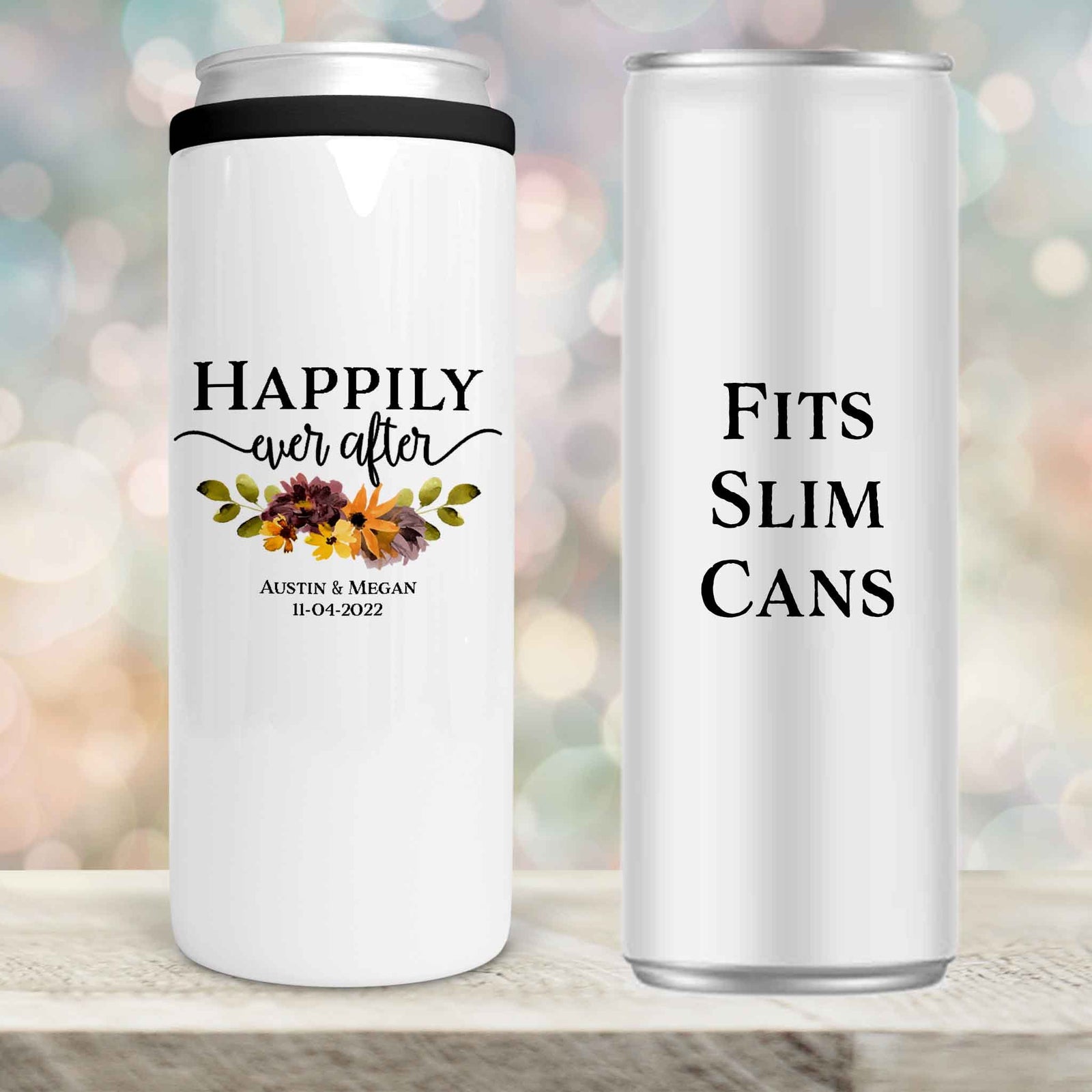 Personalized Skinny Beverage Insulator | Custom Skinny Can Cooler | Happily Ever After Fall Floral