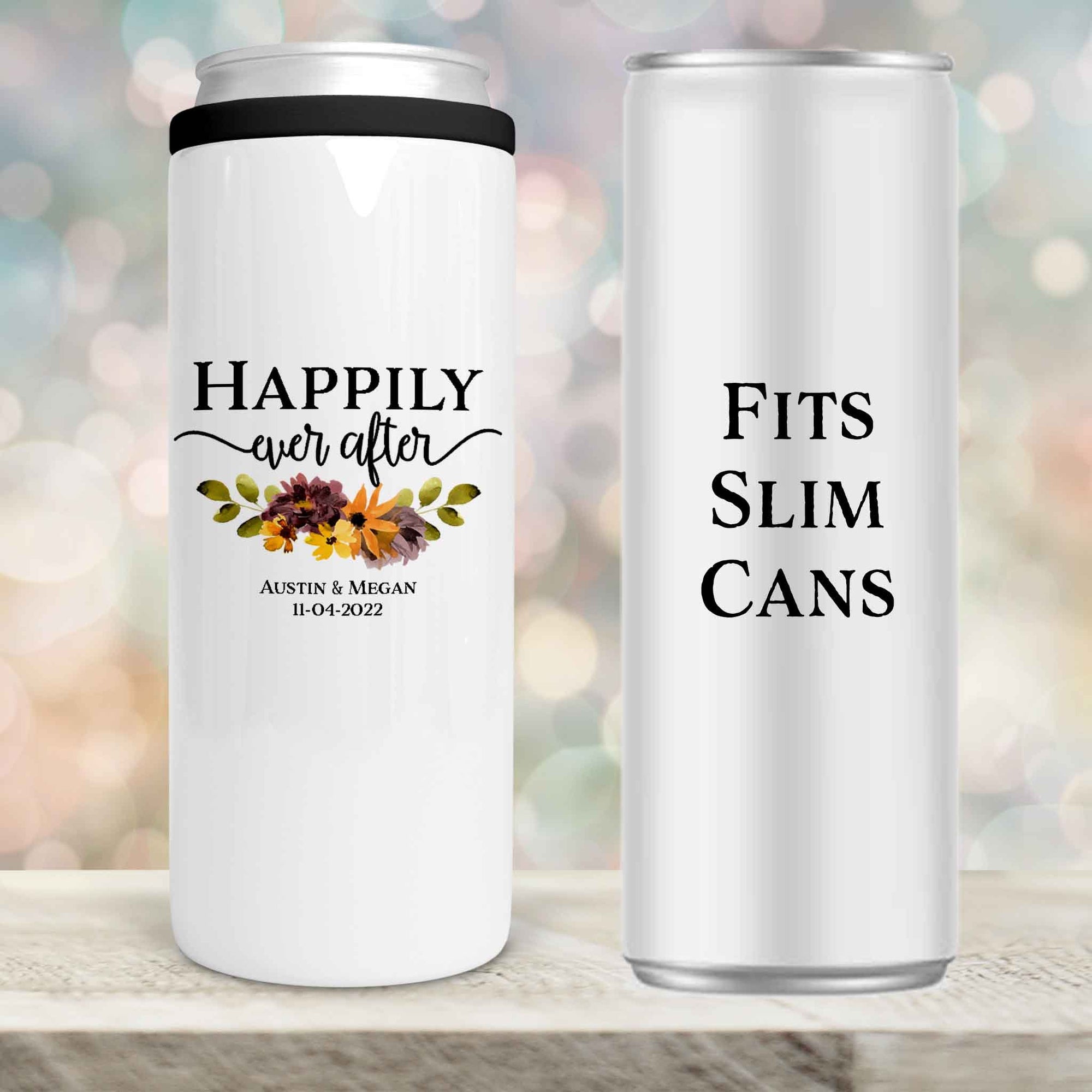 Personalized Skinny Beverage Insulator | Custom Skinny Can Cooler | Happily Ever After Fall Floral