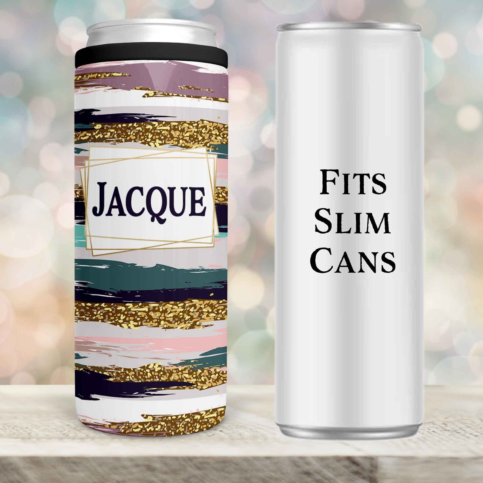 Personalized Skinny Beverage Insulator | Custom Skinny Can Cooler | Blue and Pink Brushstroke