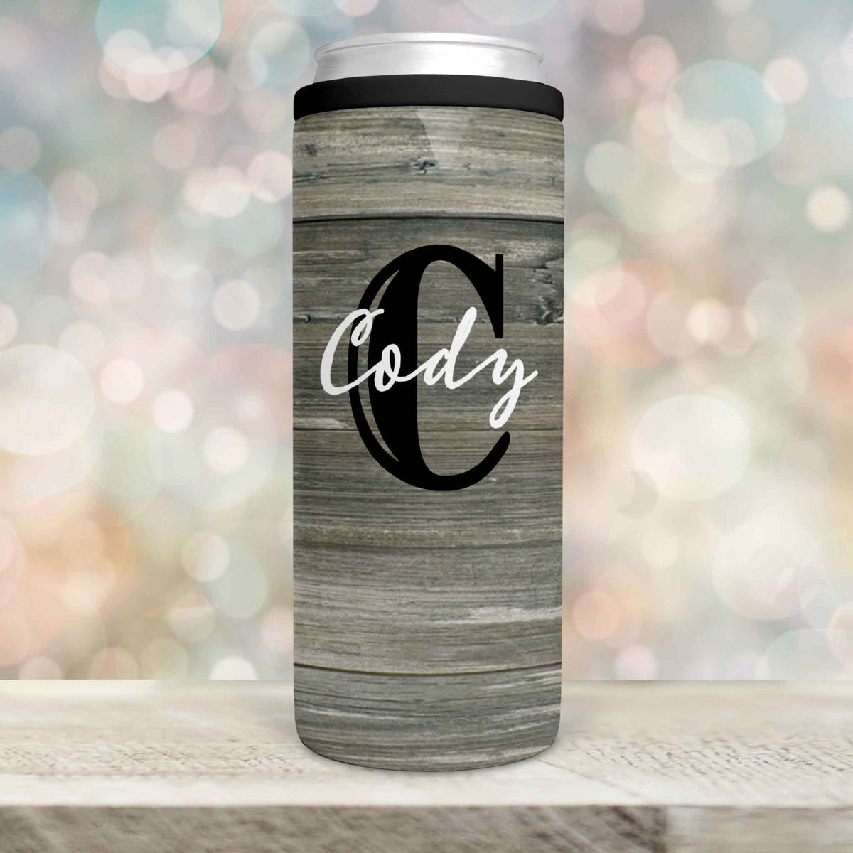 Personalized Skinny Beverage Insulator | Custom Skinny Can Cooler | Rustic Monogram