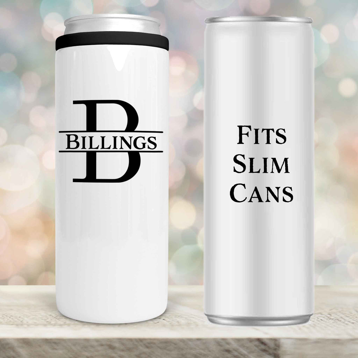 Personalized Skinny Beverage Insulator | Custom Skinny Can Cooler | Split Letter Monogram