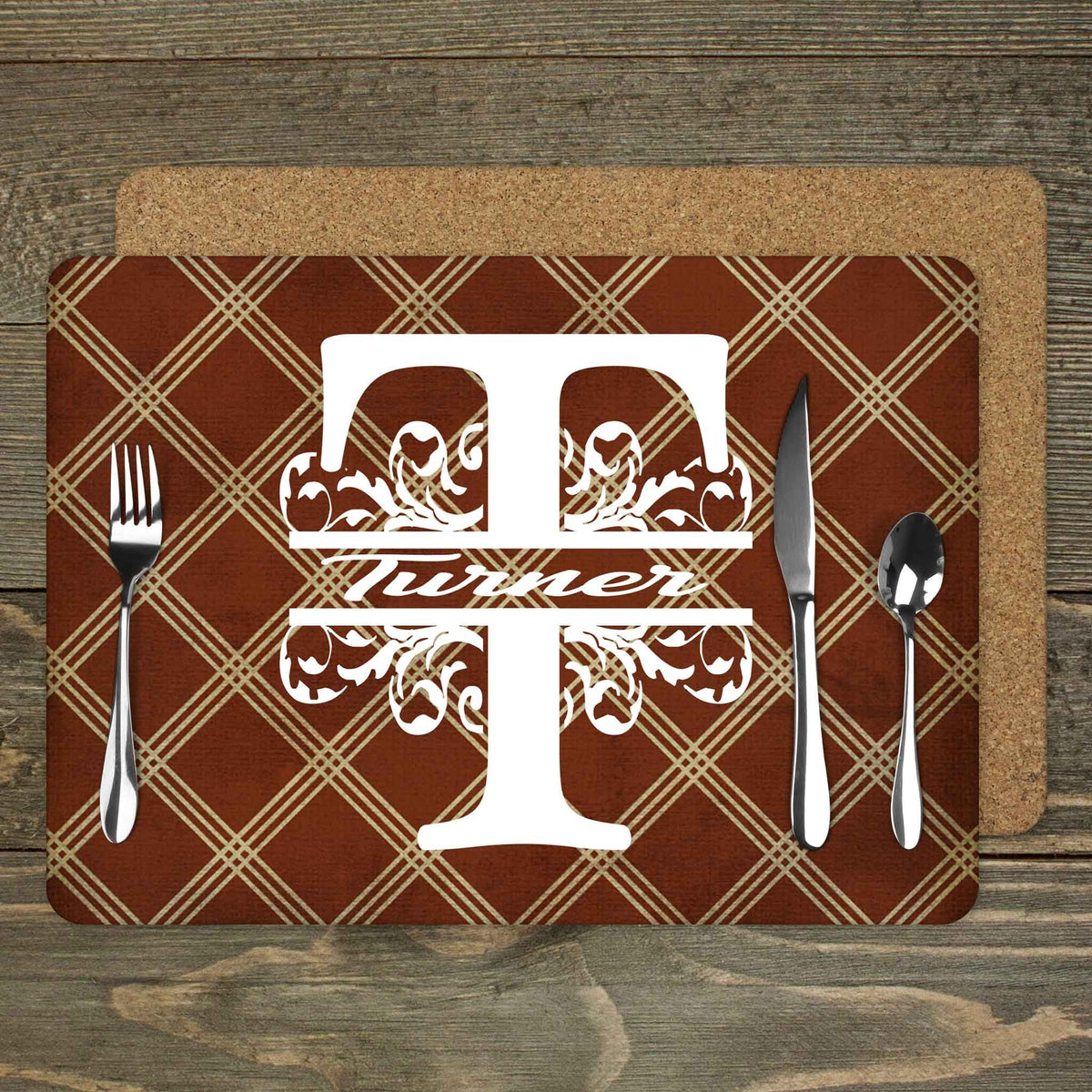 Custom Placemats | Personalized Dining and Serving | Brown Argyle