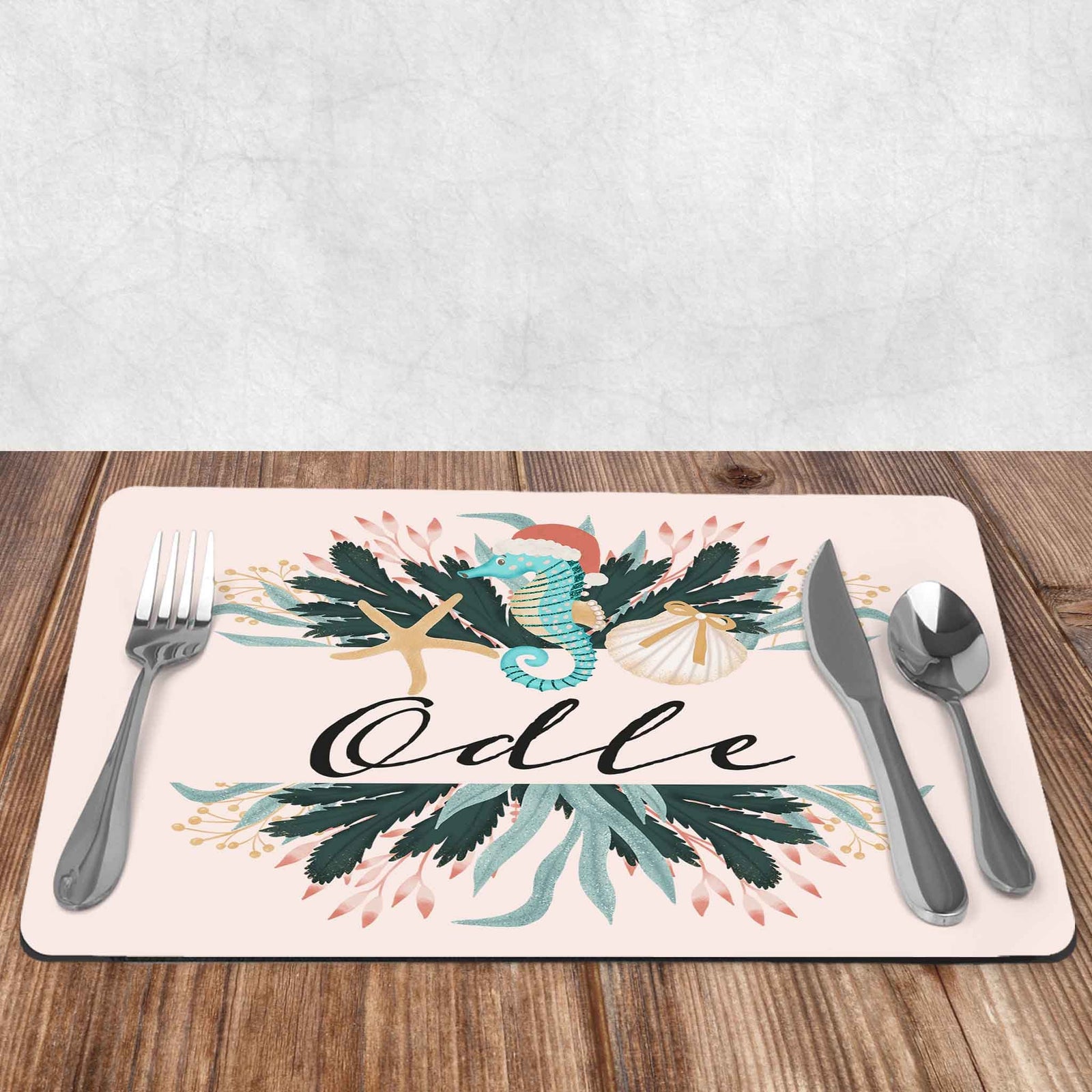 Custom Placemats | Personalized Dining and Serving | Christmas Seahorse Frame