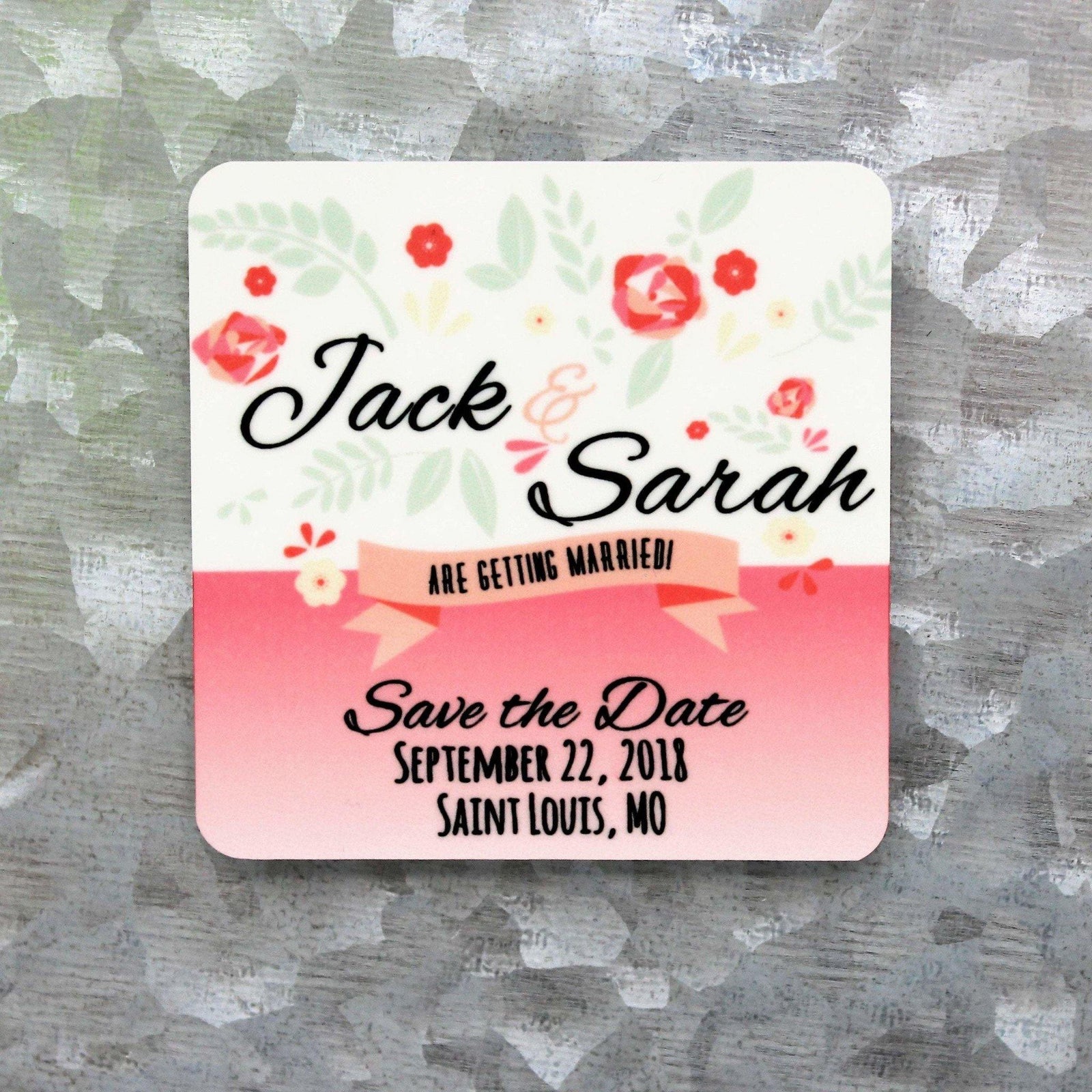 Personalized Magnet | Custom Photo Magnet | Wedding Pink & White - This & That Solutions - Personalized Magnet | Custom Photo Magnet | Wedding Pink & White - Personalized Gifts & Custom Home Decor